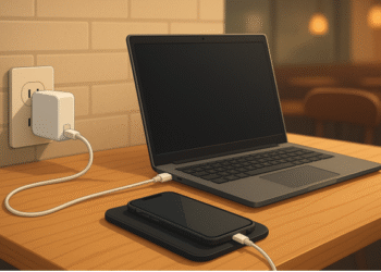 Working from Cafés Made Easy with a Portable USB-C Charger and Wireless Charging Mat